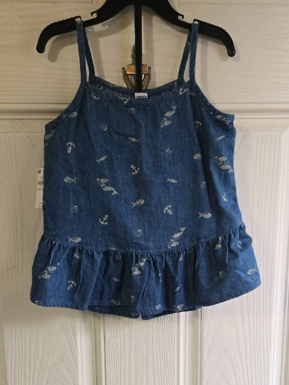 Old Navy Blue Denim Tank & Shorts Set with White Nautical Prints